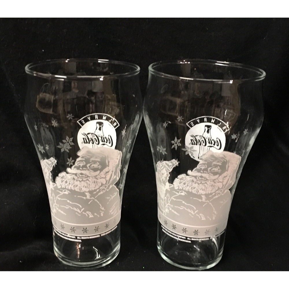 2 VTG "Always Coca-Cola"  Frosted Santa Glasses 1999 Coke Clear Christmas - Picture 7 of 8